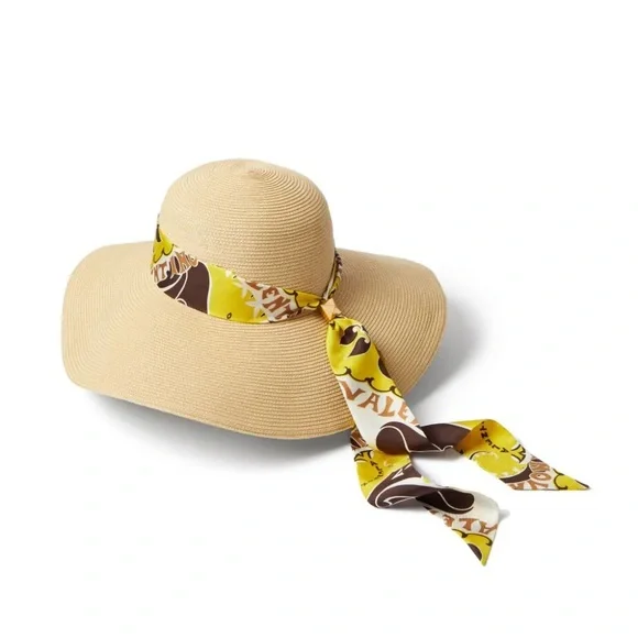 Valentino silk scarf Roman Stud large brim hat NWT
